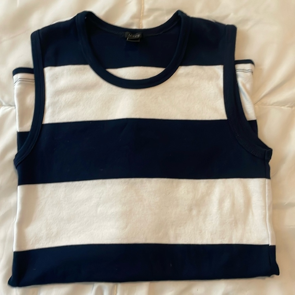 EUC J Crew Classic Old Money White and Navy Sleeveless Top XXS